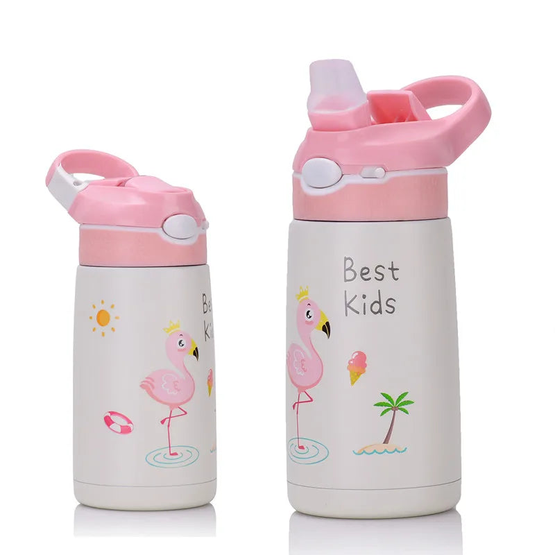 Gourde enfant en inox 400 ml à paille — Rose