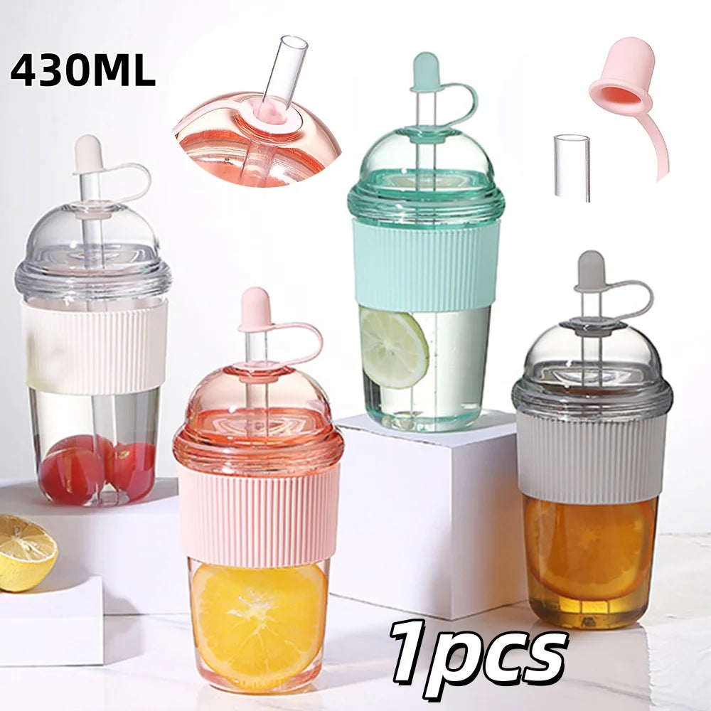 Gourde à café en plastique sans BPA 430 ml à paille