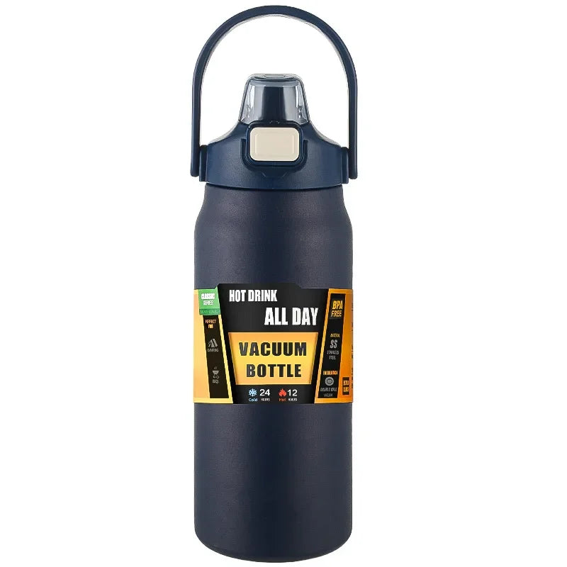 Gourde de sport en inox 800 ml à 1,5 L à paille — 1,5 L Bleu foncé