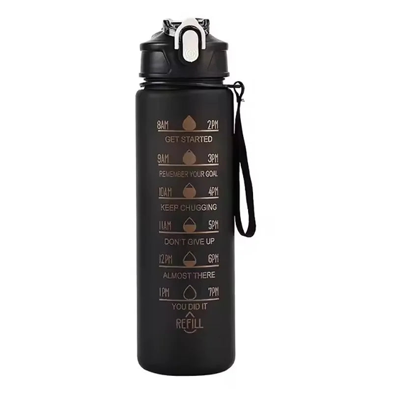 Gourde de sport en plastique sans BPA 700 ml à paille — Noir et Doré