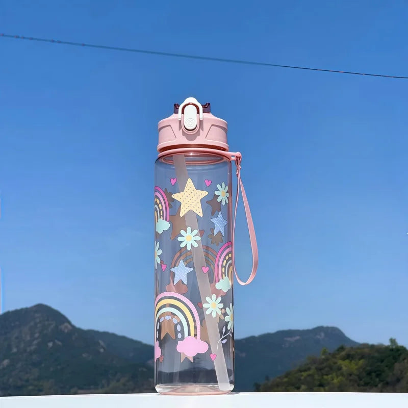 Gourde enfant en silicone 750 ml à paille — Transparent et Multicolore