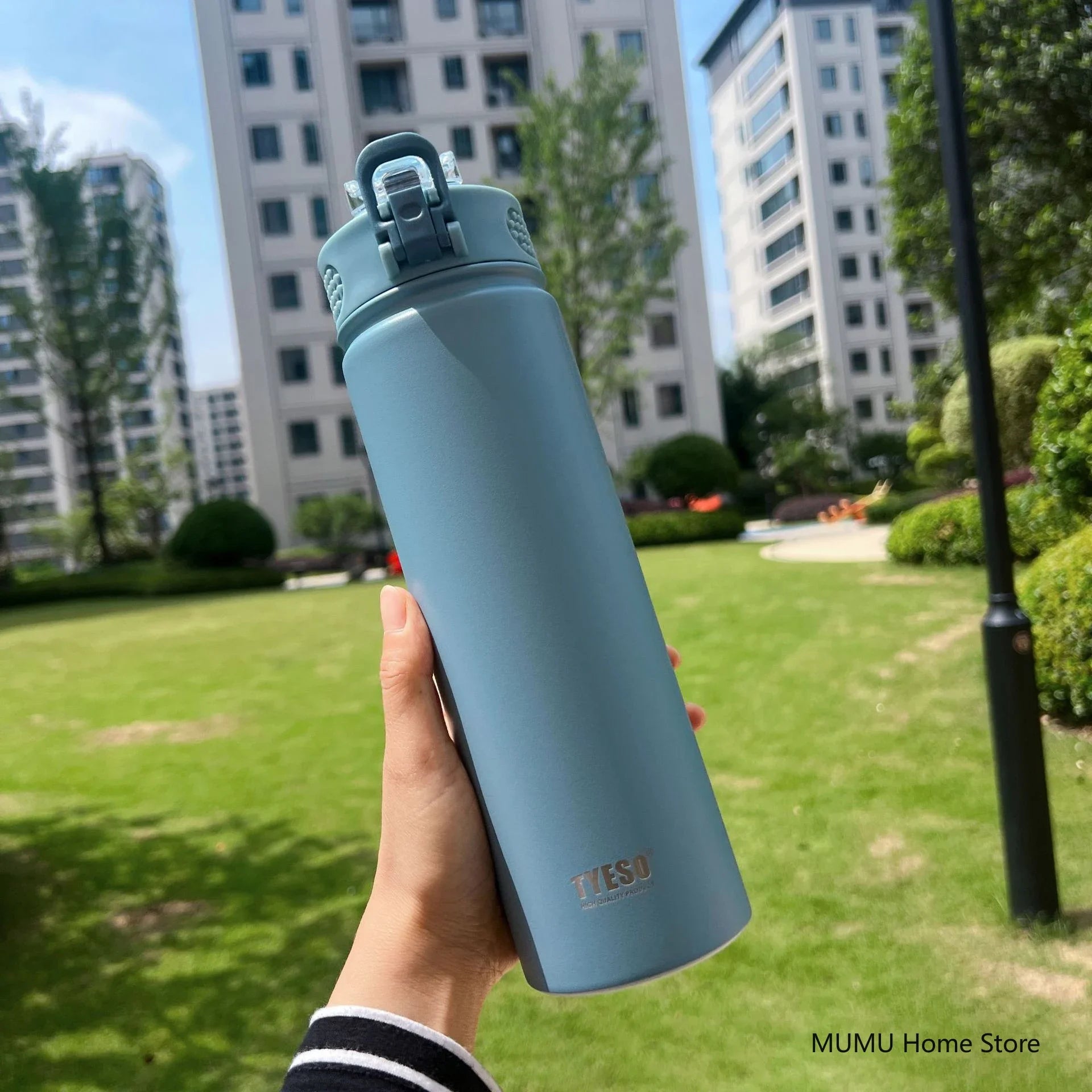 Gourde de sport en inox 600 ml à 750 ml à paille — 750 ml Bleu