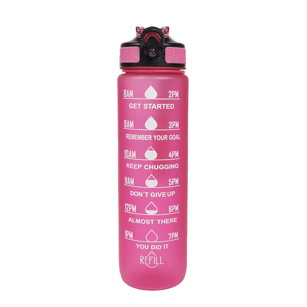 Gourde de vélo en plastique sans BPA 1 L à paille — Rouge rose