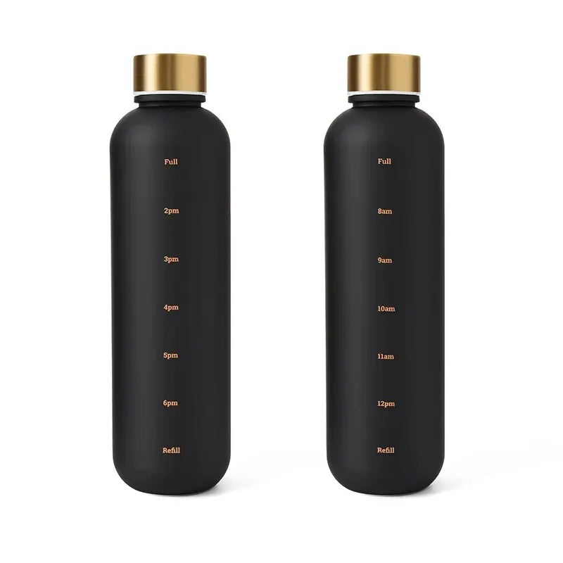 Gourde de sport en plastique sans BPA 950 ml à 1 L graduée — Noir