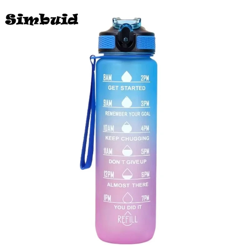 Gourde de vélo en plastique sans BPA 1 L à paille — Bleu et Violet