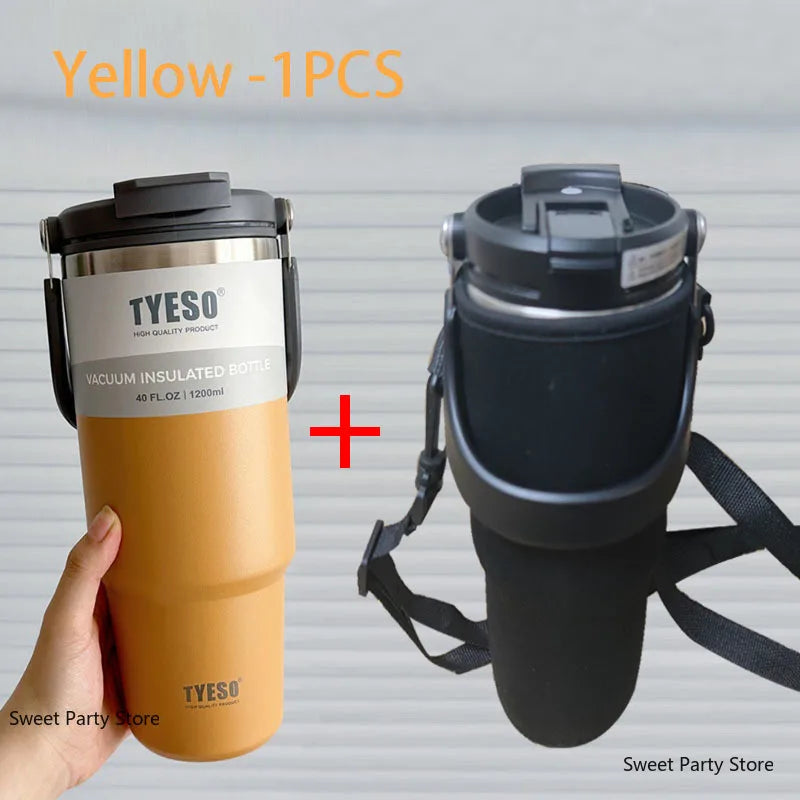 Gourde en inox 600 ml à 1,2 L isotherme — 1,1 L Jaune avec housse