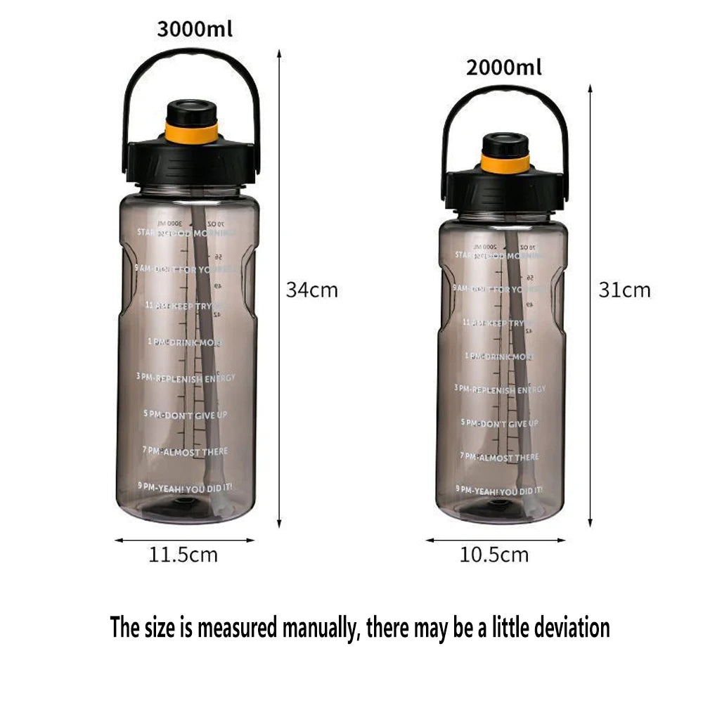 Gourde de sport en plastique sans BPA 1,5 L à 3 L à paille à cordelette