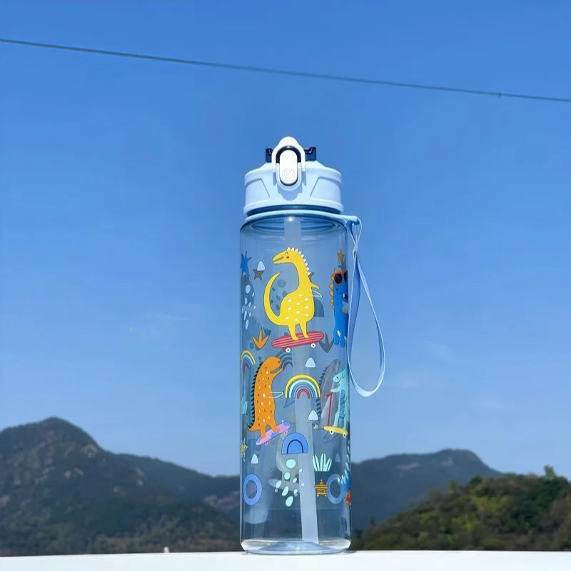 Gourde enfant en silicone 750 ml à paille — Transparent et Dinosaure