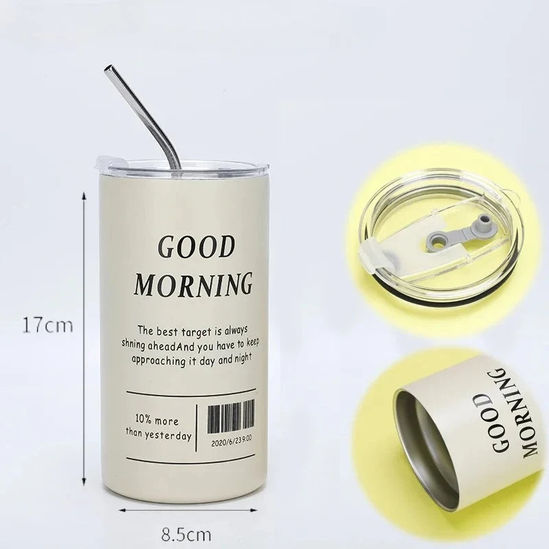 Gourde à café en inox 360 ml à 600 ml à paille — Crème