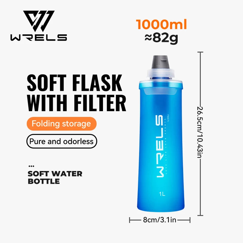 Gourde de running pliable 600 ml à 1 L avec filtre — 600 ml Sans filtre Bleu