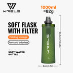 Gourde de running pliable 600 ml à 1 L avec filtre — 750 ml Sans filtre Vert