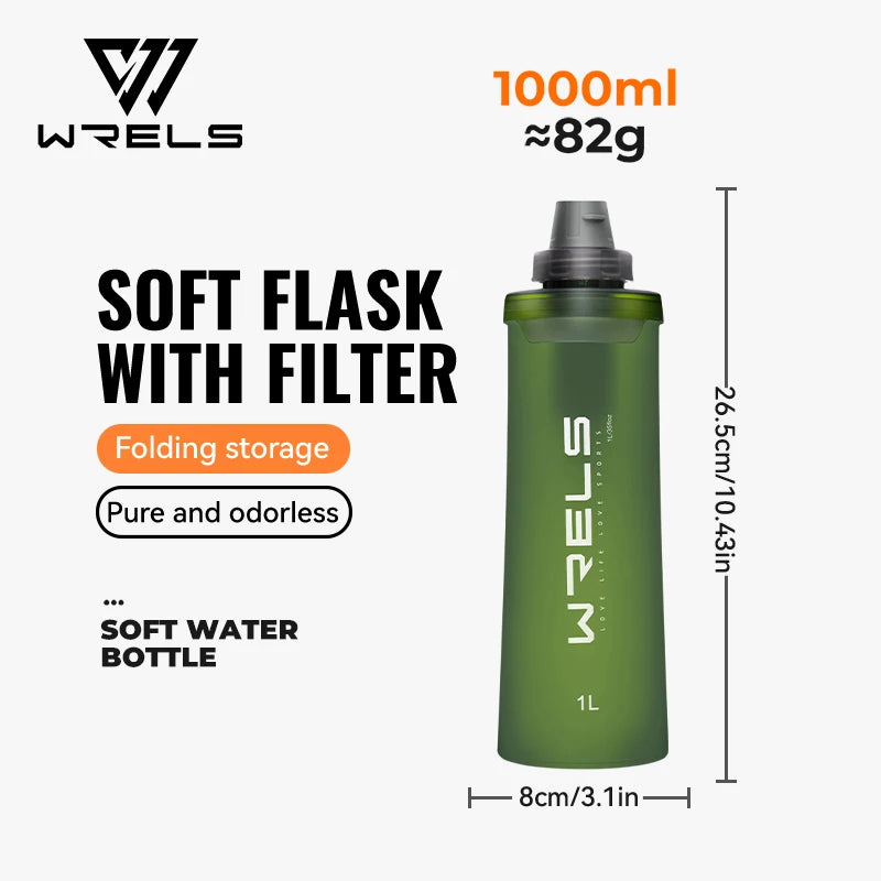 Gourde de running pliable 600 ml à 1 L avec filtre — 750 ml Sans filtre Vert