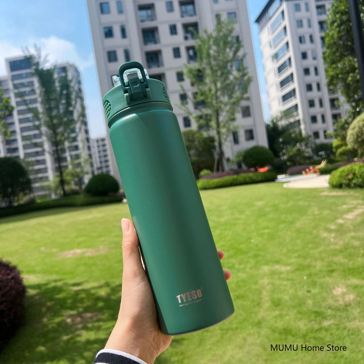 Gourde de sport en inox 600 ml à 750 ml à paille — 750 ml Vert