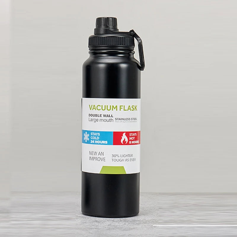 Gourde de sport en inox 600 ml à 1 L isotherme — 1 L Noir