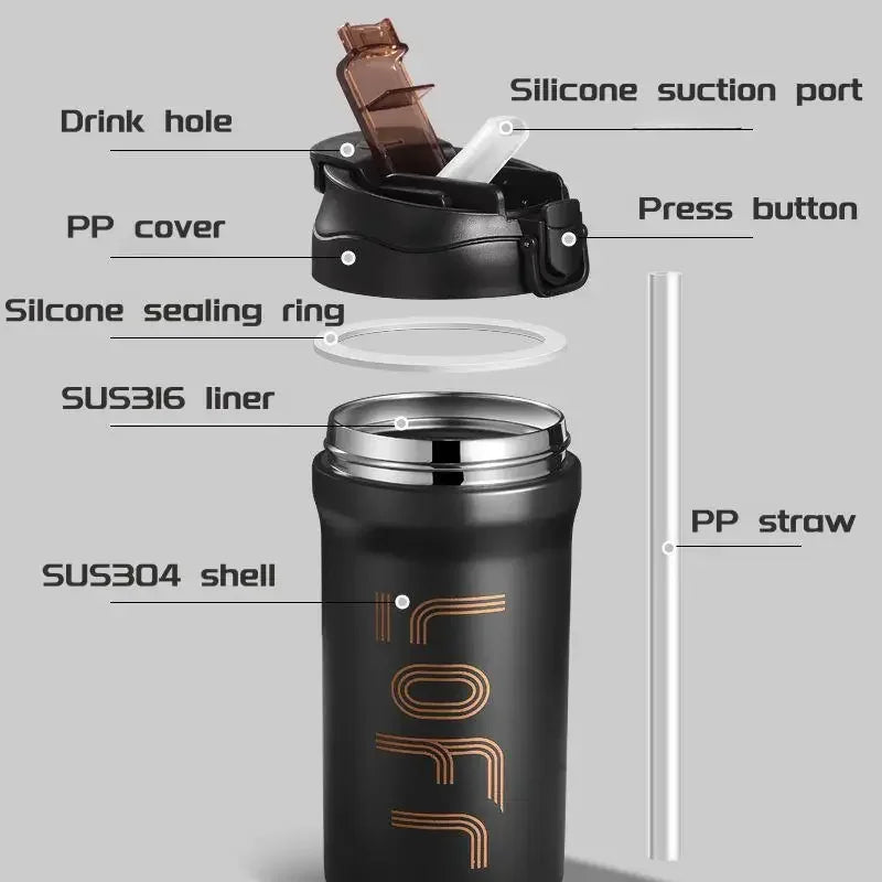 Gourde à café 600 ml à 620 ml à paille