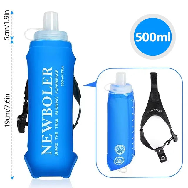 Gourde de running pliable 500 ml à sangle de main — Bleu