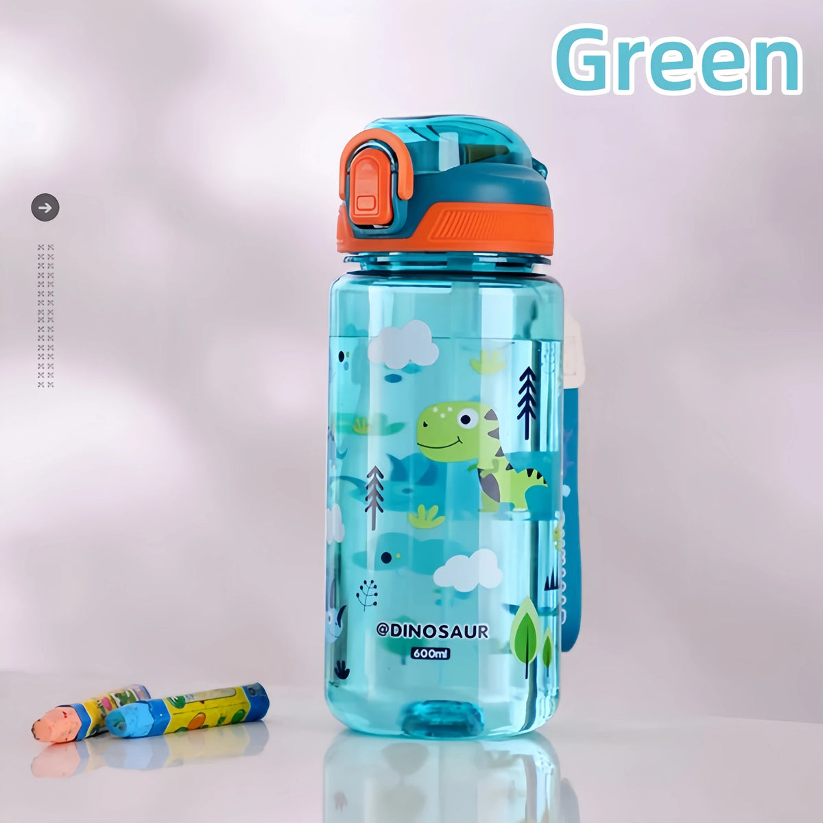 Gourde enfant en silicone 600 ml à paille — Vert