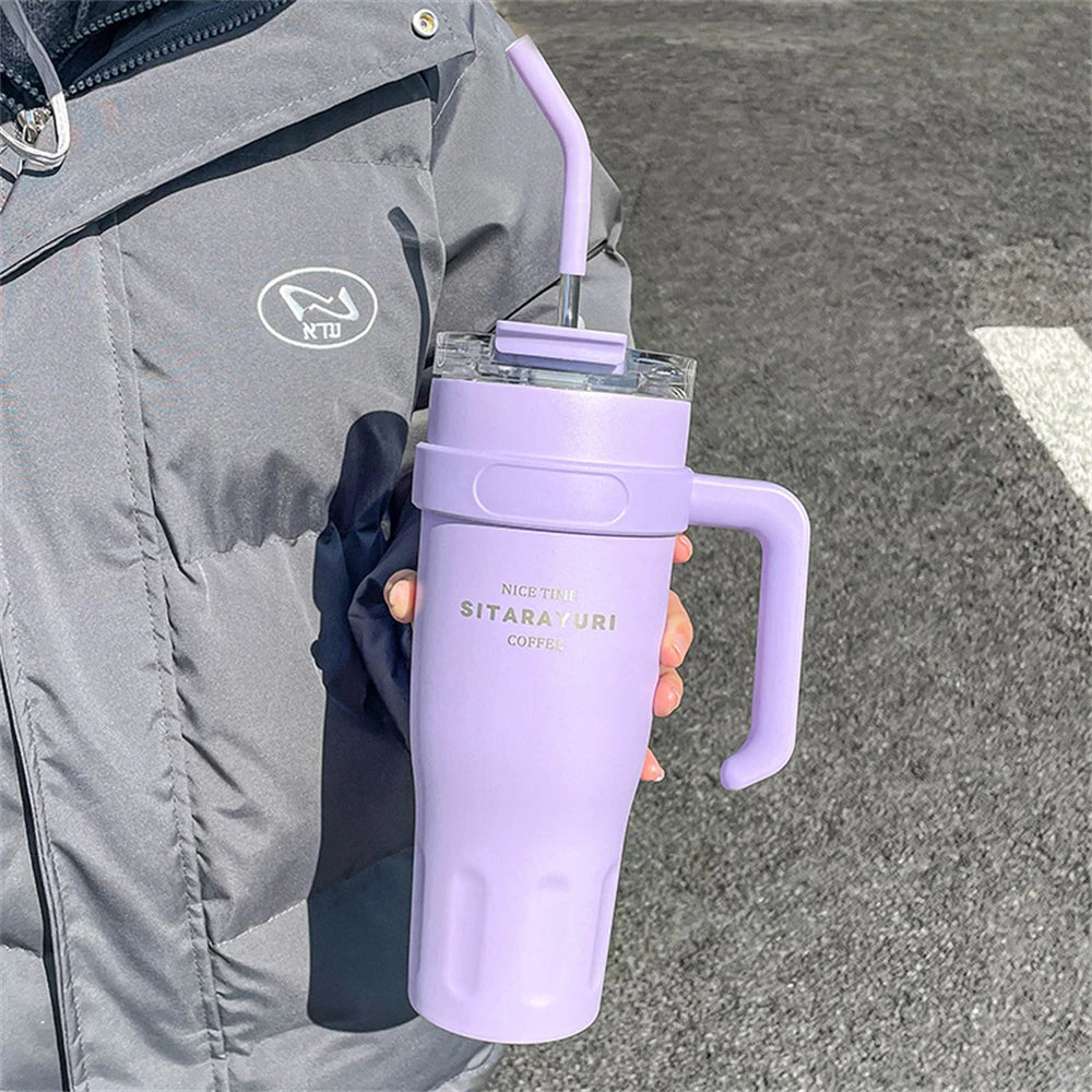 Gourde de sport en inox 1,1 L à 1,6 L à paille — Violet