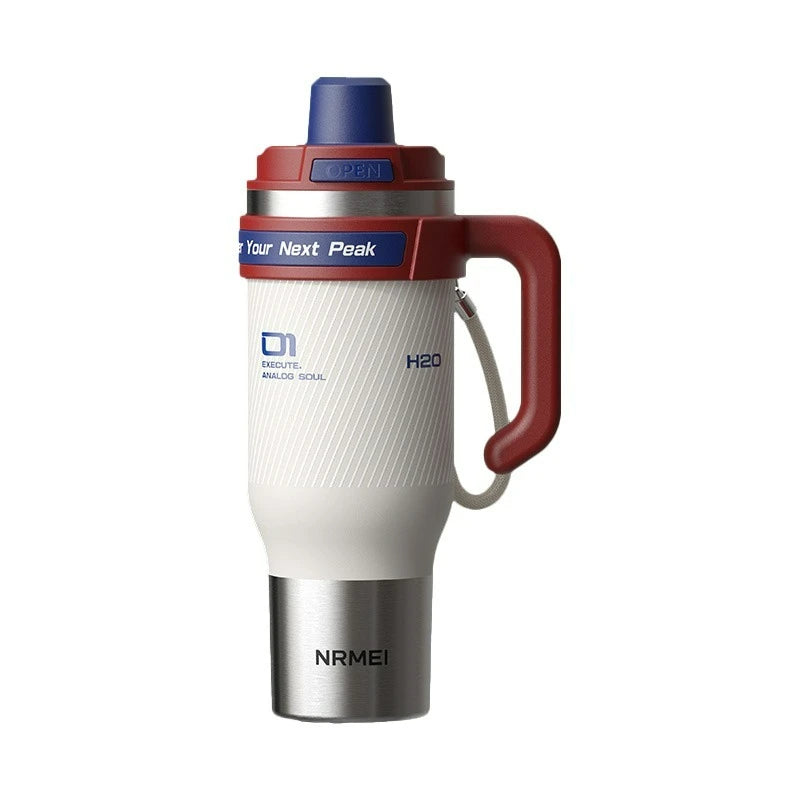 Gourde en inox 1,3 L à paille — Blanc