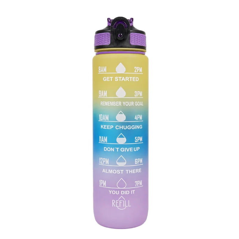 Gourde de vélo en plastique sans BPA 1 L à paille — Jaune et Violet