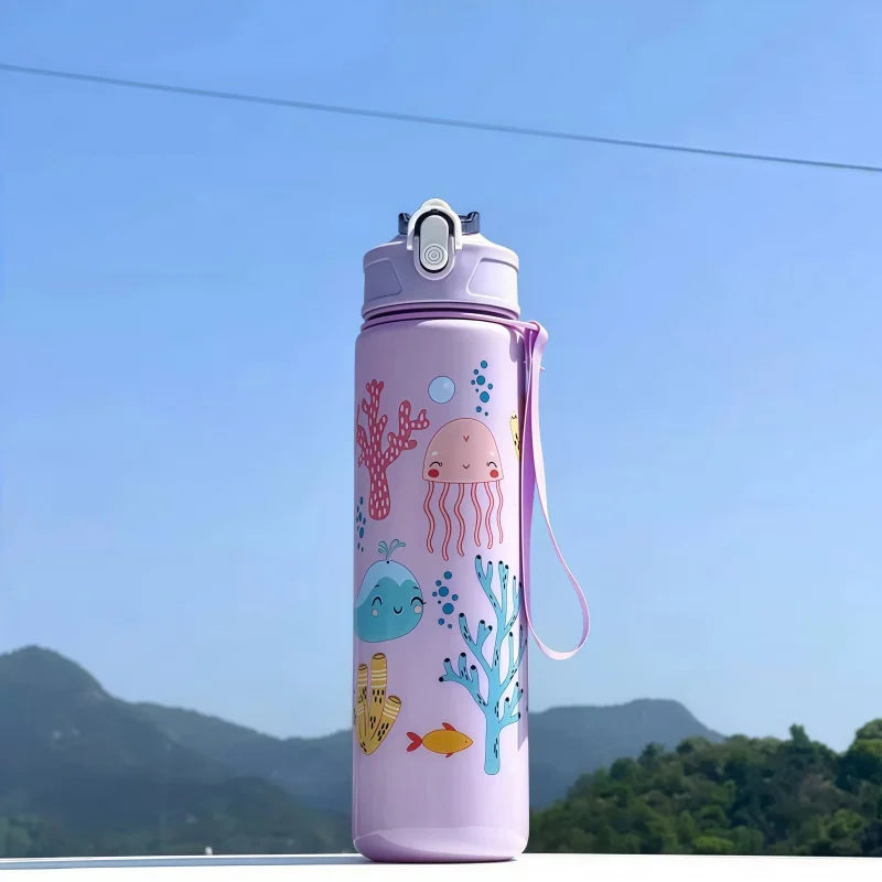 Gourde enfant en silicone 750 ml à paille — Violet ocean