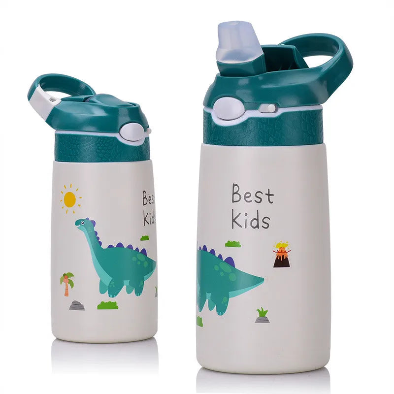 Gourde enfant en inox 400 ml à paille — Vert