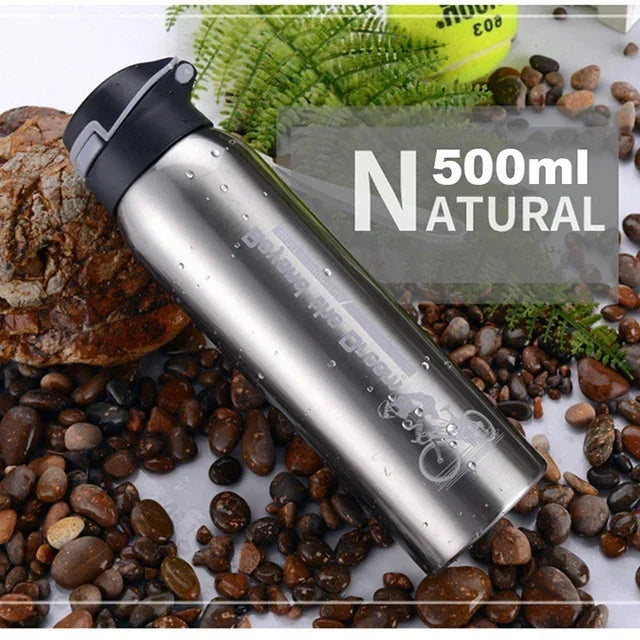 Gourde de vélo en inox 500 ml à paille — Argent