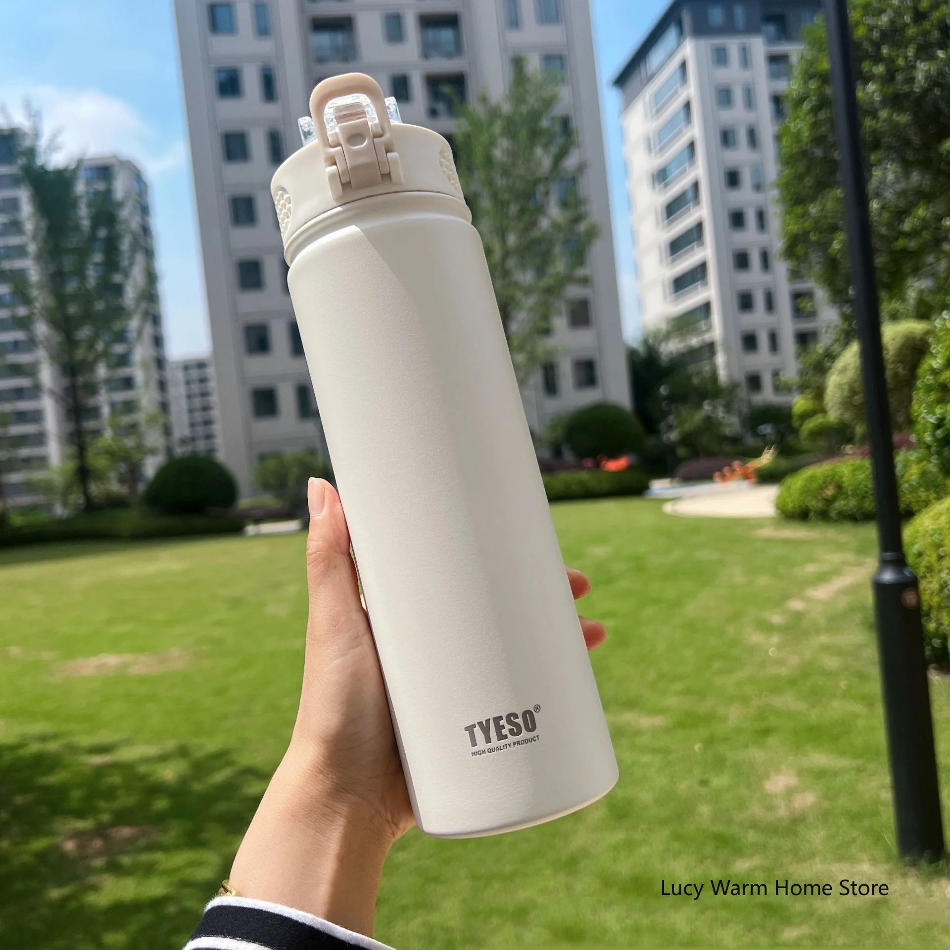 Gourde en inox 600 ml à 750 ml à paille — 600 ml Blanc