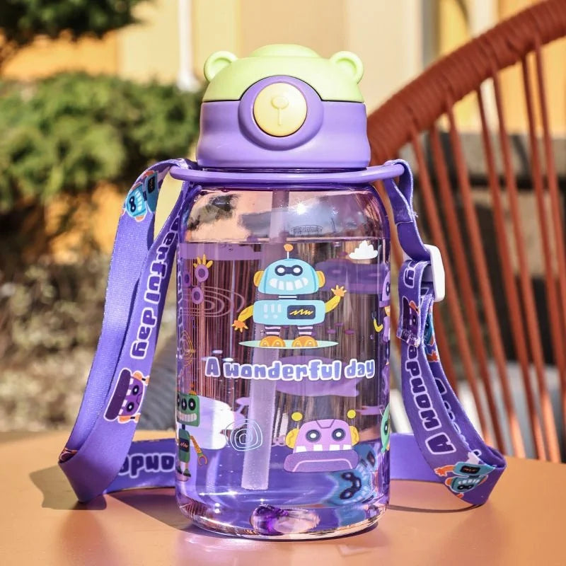 Gourde enfant en plastique sans BPA 650 ml à paille — Violet