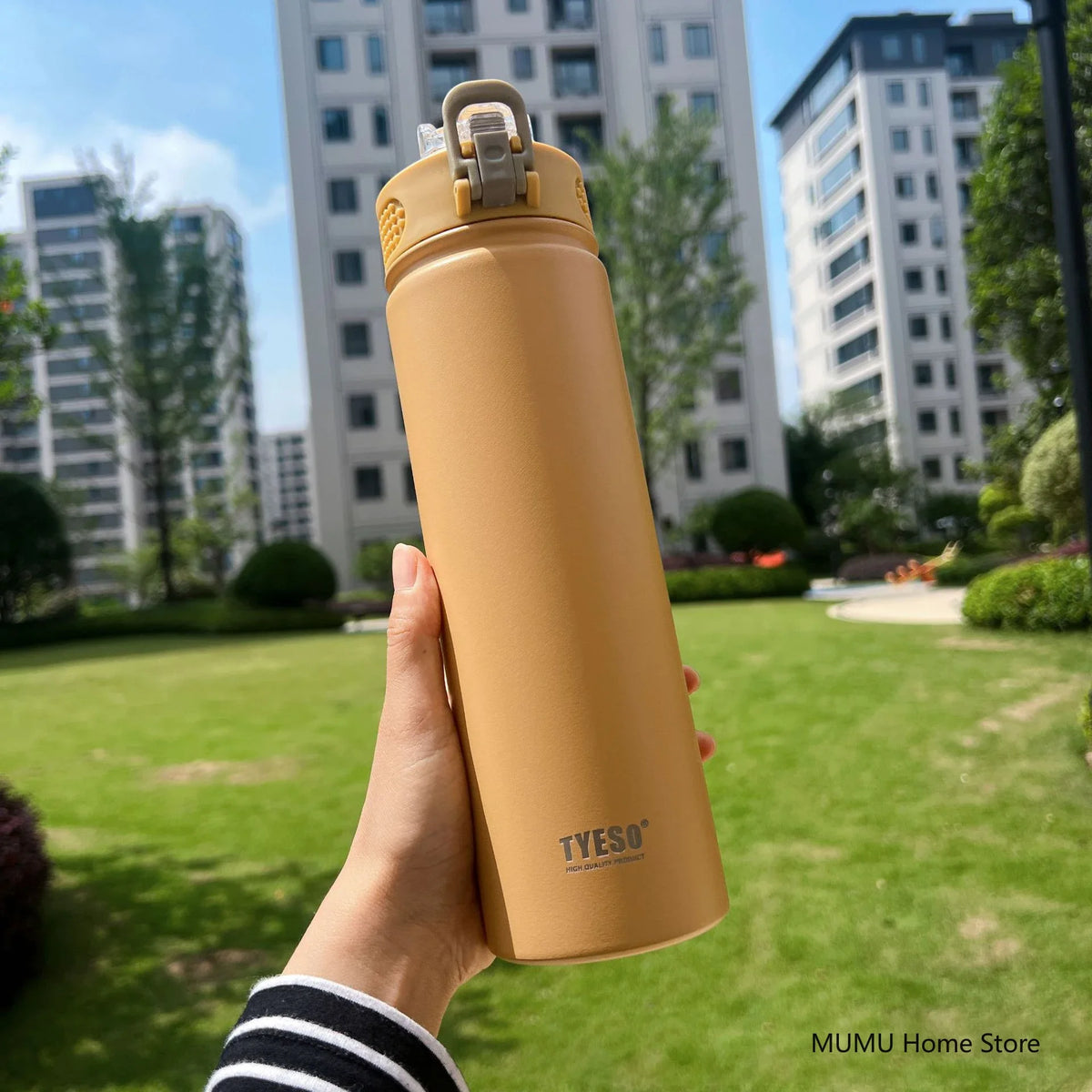 Gourde de sport en inox 600 ml à 750 ml à paille — 750 ml Jaune