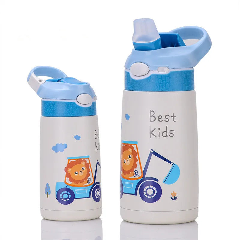 Gourde enfant en inox 400 ml à paille — Bleu