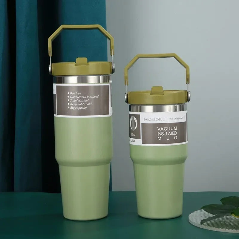 Gourde de sport en inox 590 ml à 890 ml à paille — 890 ml Vert