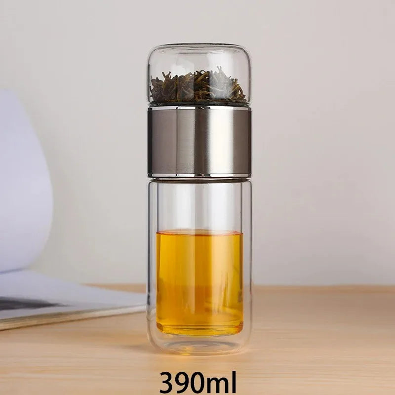 Gourde en verre 420 ml avec filtre — Argent