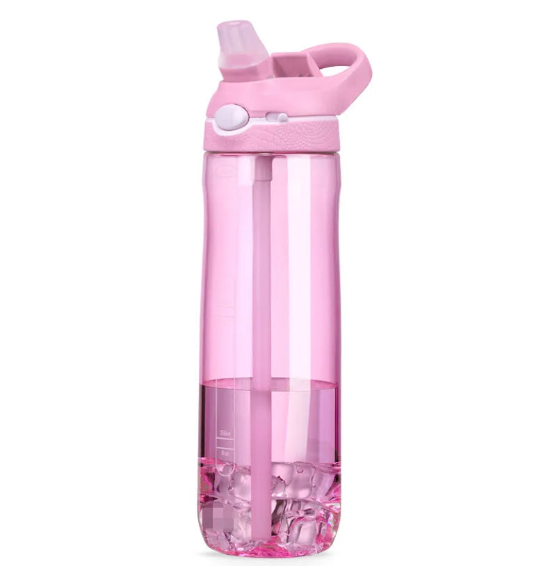 Gourde de sport en plastique sans BPA 750 ml à 1 L à paille — 750 ml Rose