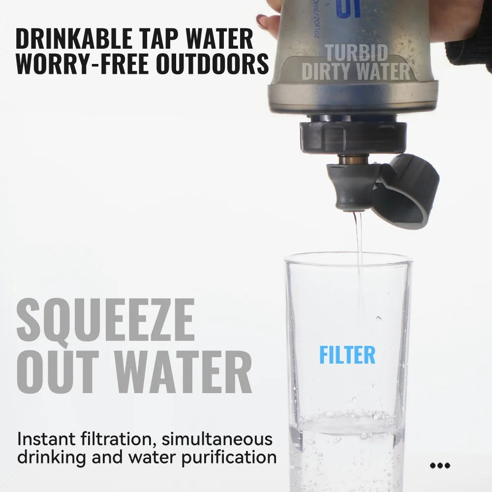 Gourde de running pliable 600 ml à 1 L avec filtre