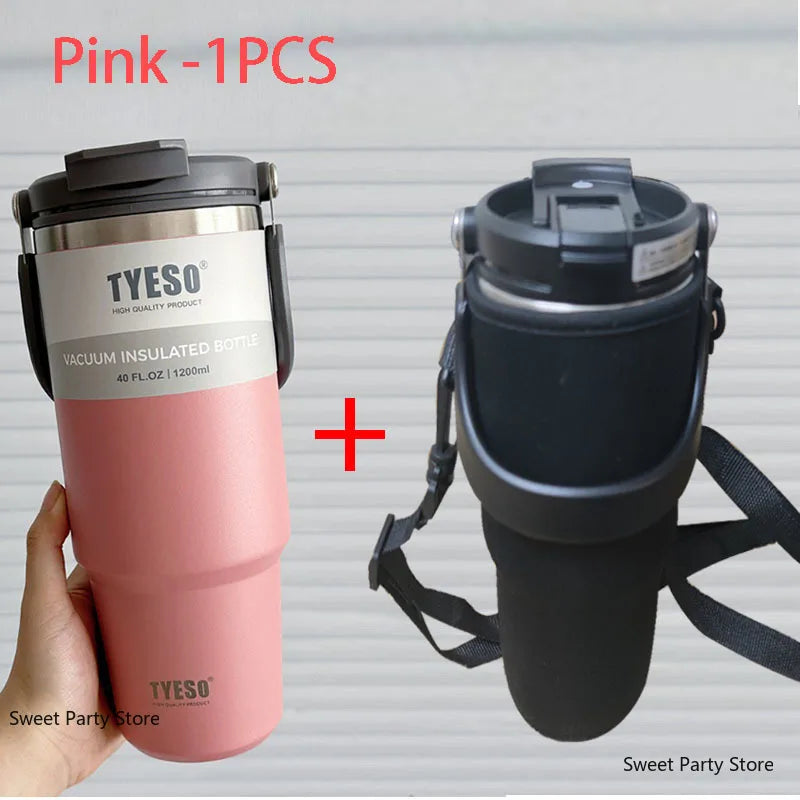 Gourde en inox 600 ml à 1,2 L isotherme — 1,1 L Rose avec housse
