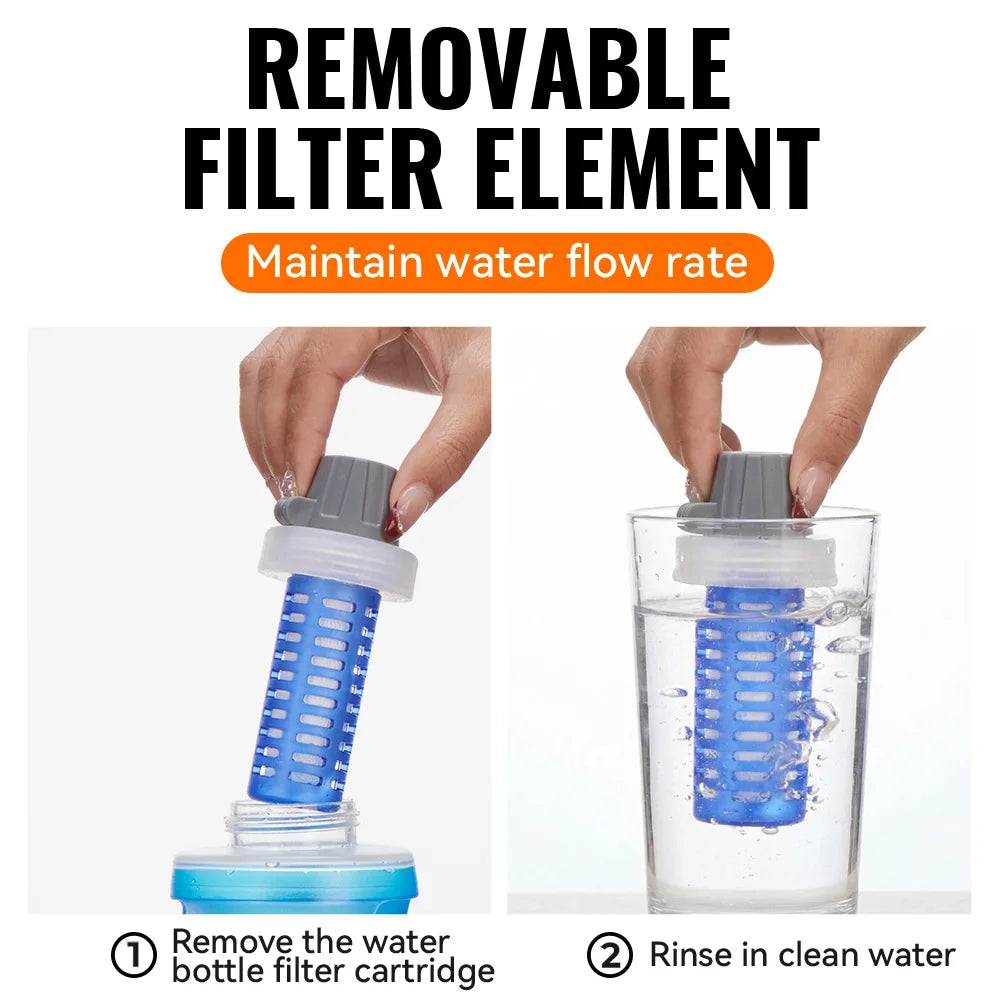 Gourde de running pliable 600 ml à 1 L avec filtre