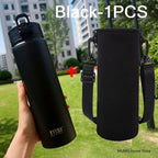 Gourde de sport en inox 600 ml à 750 ml à paille — 600 ml Noir avec housse