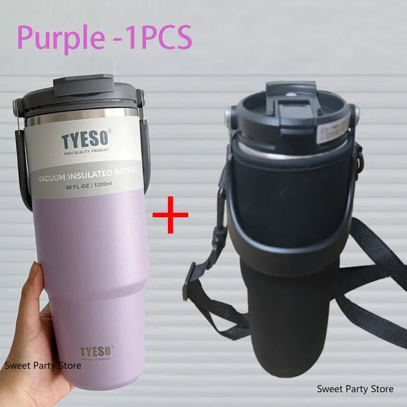 Gourde en inox 600 ml à 1,2 L isotherme — 900 ml Violet avec housse