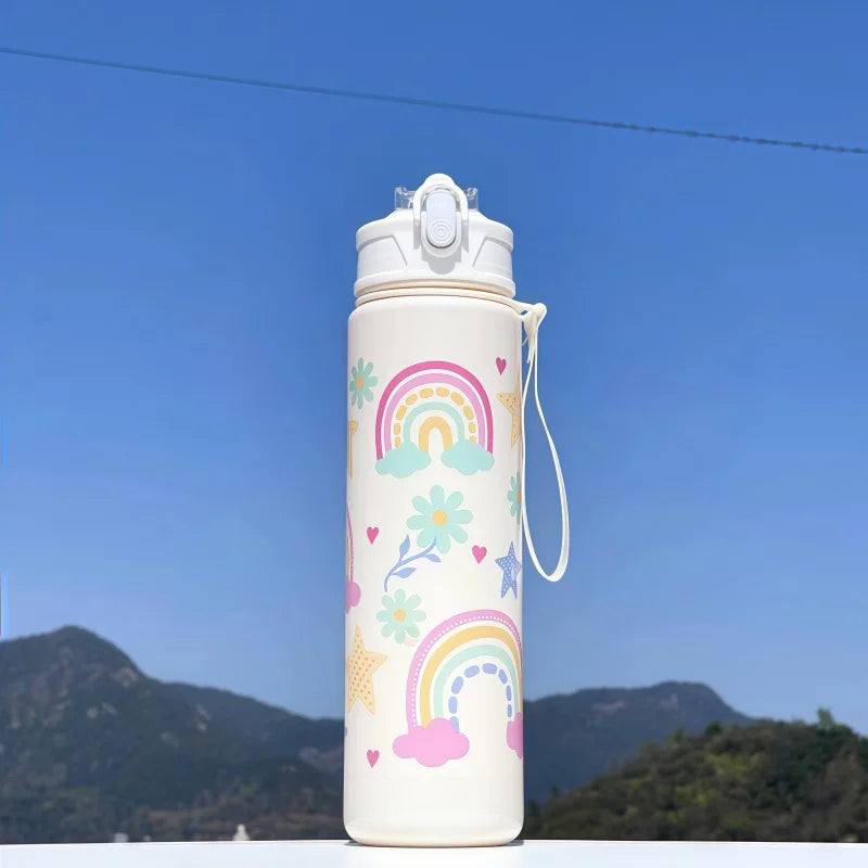 Gourde enfant en silicone 750 ml à paille — Blanc et Multicolore