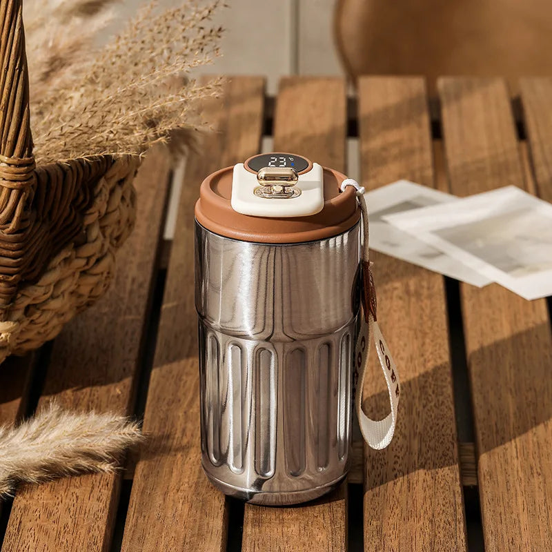 Gourde à café en inox 450 ml à affichage de température — Argent