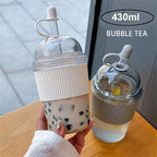Gourde à café en plastique sans BPA 430 ml à paille
