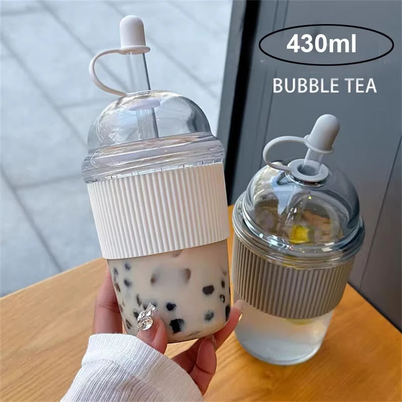 Gourde à café en plastique sans BPA 430 ml à paille