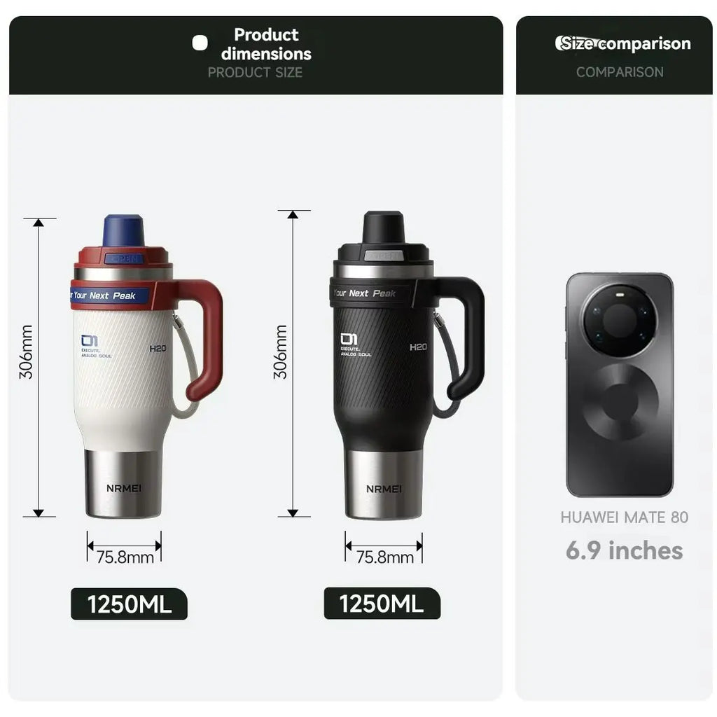 Gourde en inox 1,3 L à paille