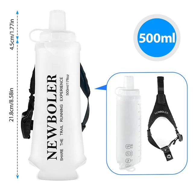 Gourde de running pliable 500 ml à sangle de main — Blanc