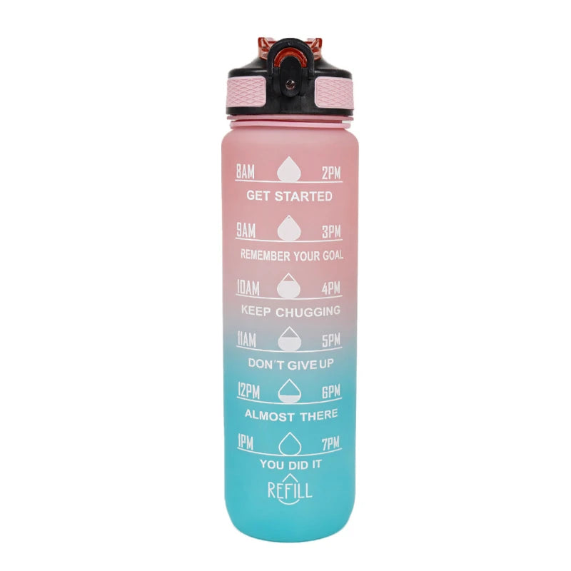 Gourde de vélo en plastique sans BPA 1 L à paille — Dégradé et Rose