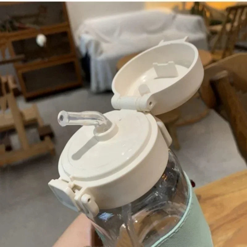 Gourde à café en verre 500 ml à paille