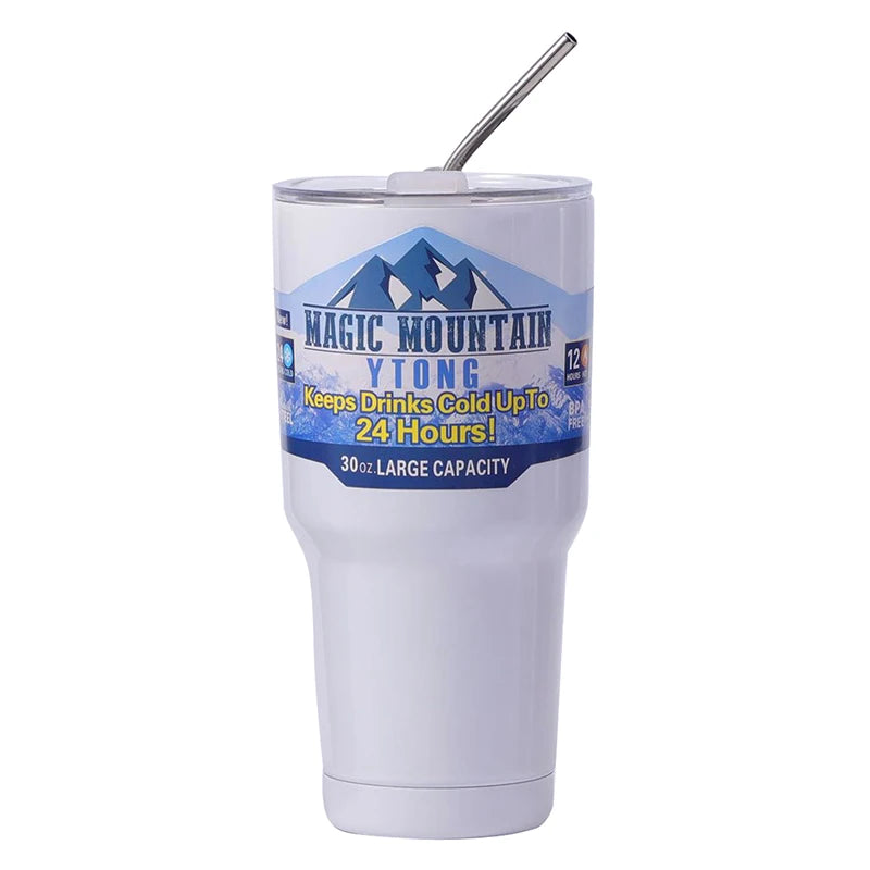 Gourde de sport en inox 900 ml à paille — Blanc