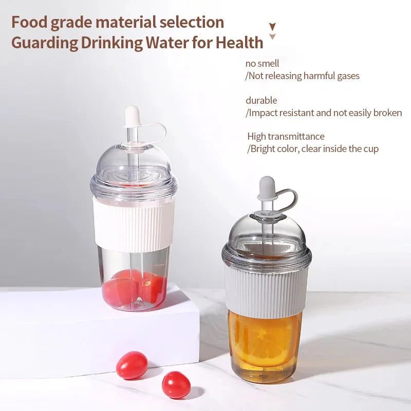 Gourde à café en plastique sans BPA 430 ml à paille