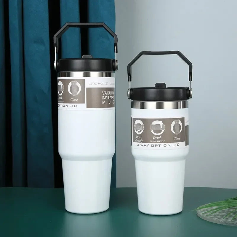 Gourde de sport en inox 590 ml à 890 ml à paille — 600 ml Blanc
